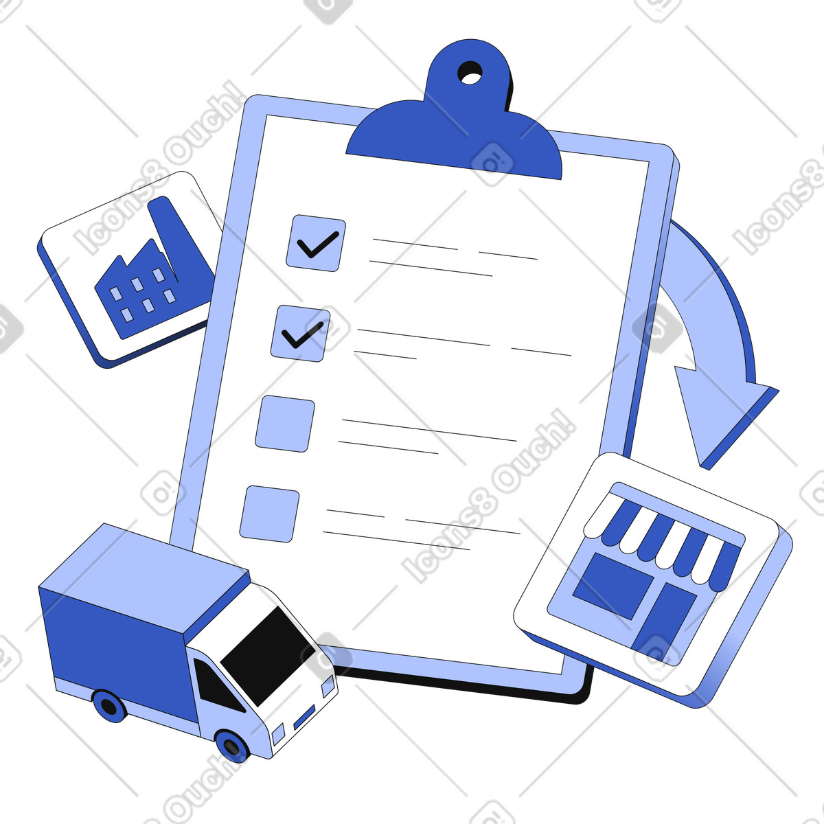 Supply chain management and distribution animated illustration in GIF, Lottie (JSON), AE