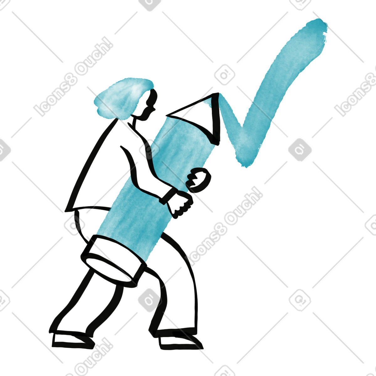 Ilustración Checklist pencil drawing large blue checkmark symbolizing completed task en estilo Watercolor sketch a descargar en PNG y SVG