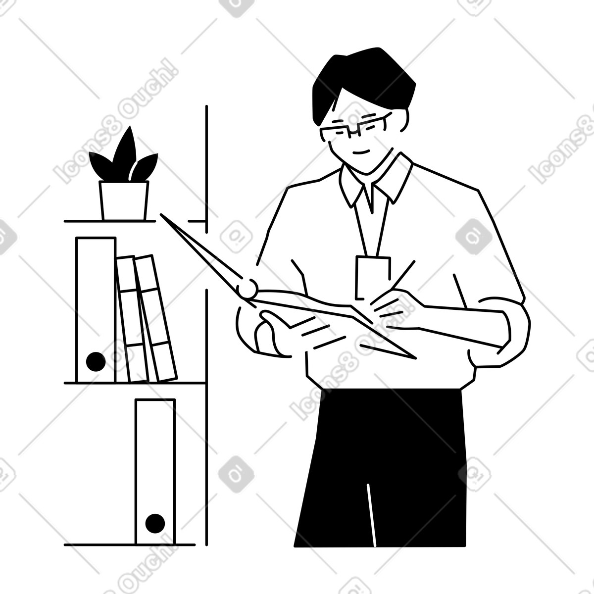Анимированная иллюстрация Employee reviewing paperwork, Office administration and record keeping в стиле Weekday — скачать в форматах GIF, Lottie (JSON), AE