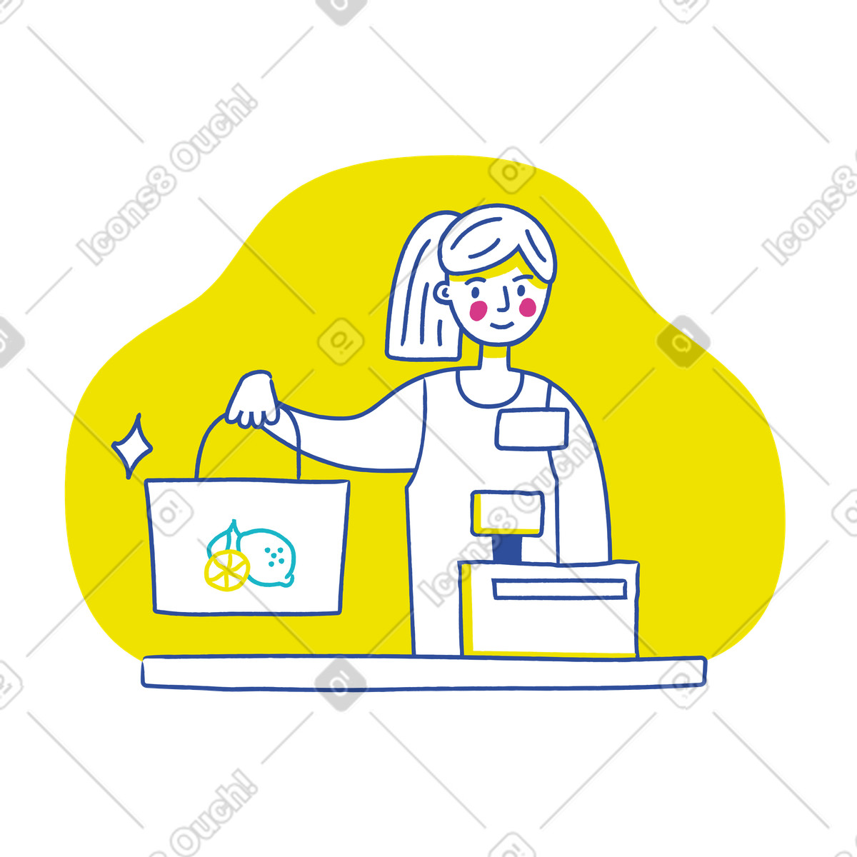 下载 Lime 风格的 女杂货店收银员在结账时 插画，支持 PNG、SVG 格式