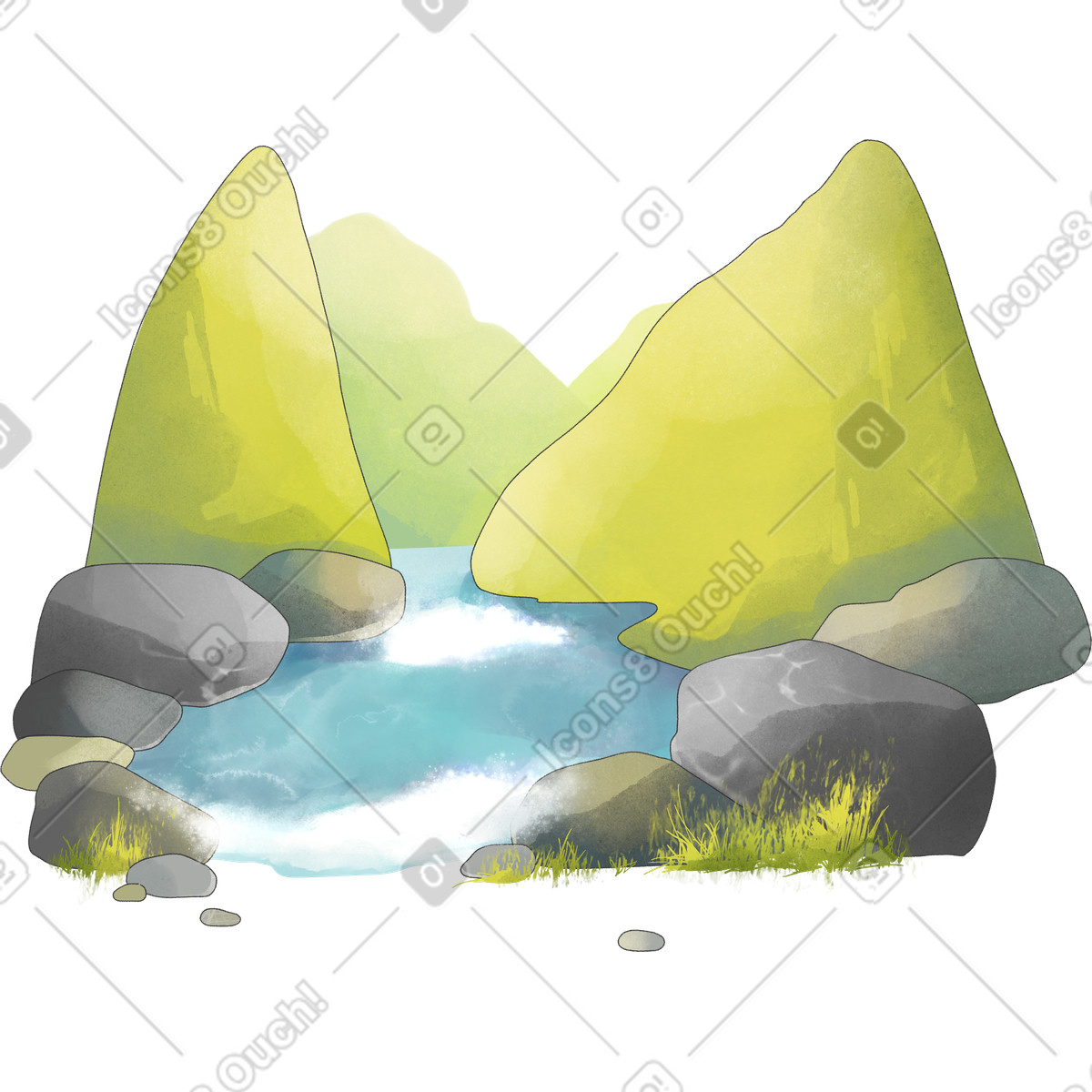 PNG, SVG 형식의 Green hills with water 일러스트레이션