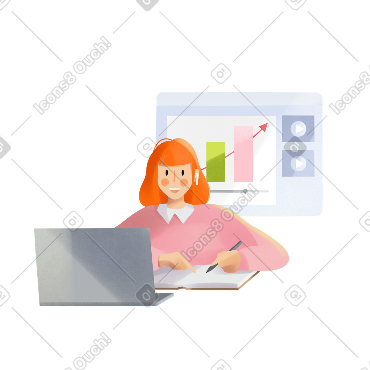 Illustration Fille qui étudie en ligne dans le style Shine à télécharger aux formats PNG, SVG