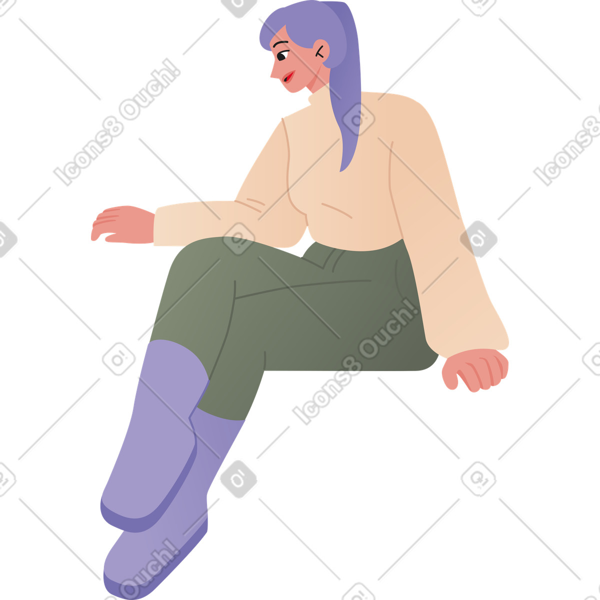 Illustration Jeune femme assise dans le style Coworking à télécharger aux formats PNG, SVG