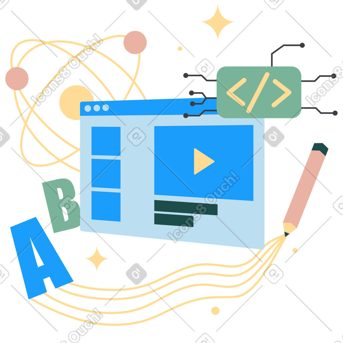Video tutorial on programming, Online coding course for all ages illustration in PNG, SVG