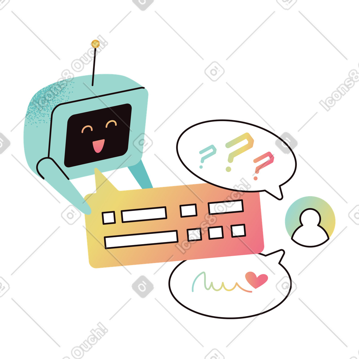 Delight スタイルの AI chatbot replying to user messages, Customer support automation のイラストをPNG、SVG形式でダウンロード