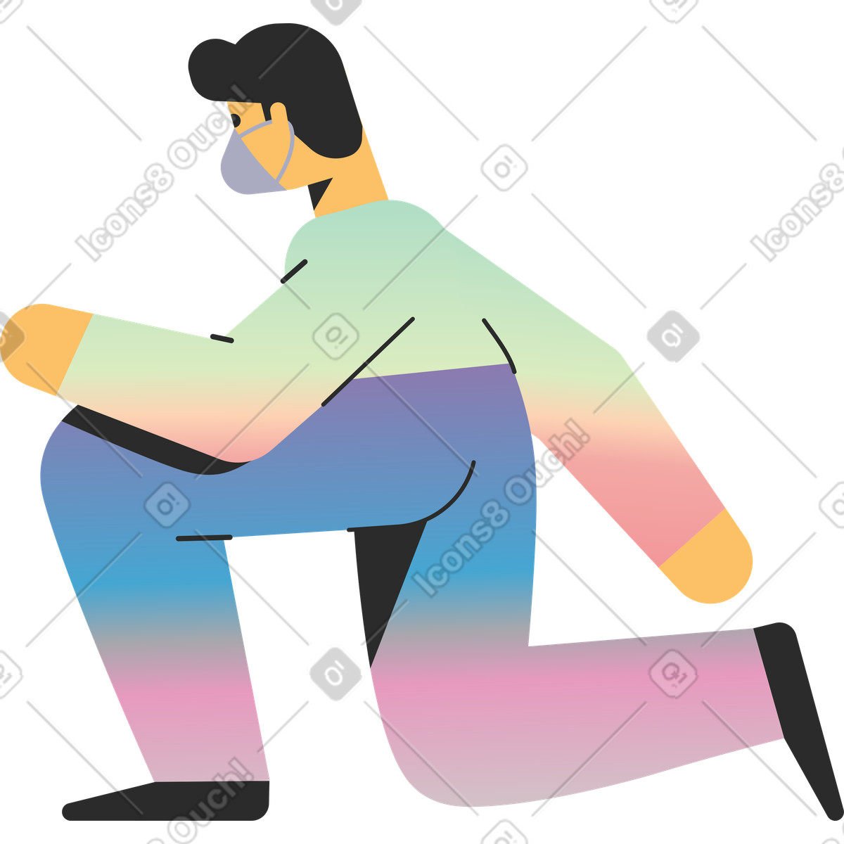 Ilustración Man in a mask crouched down en estilo Marginalia descargar en PNG y SVG