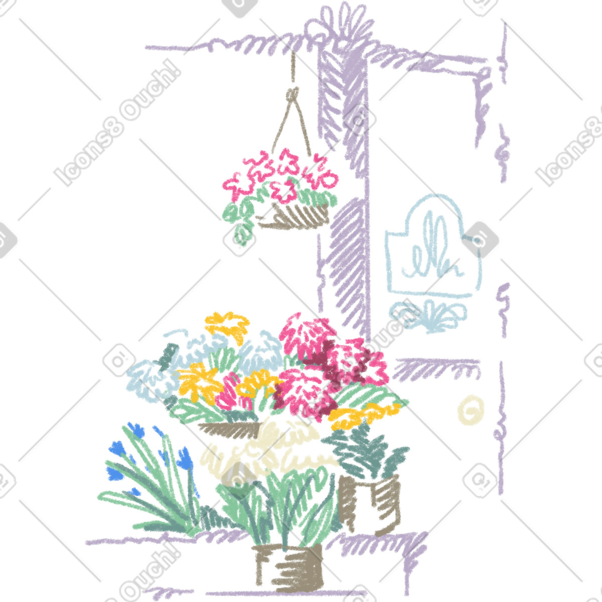 Flower shop-Illustration im Sketchbook-Stil als Download in PNG, SVG