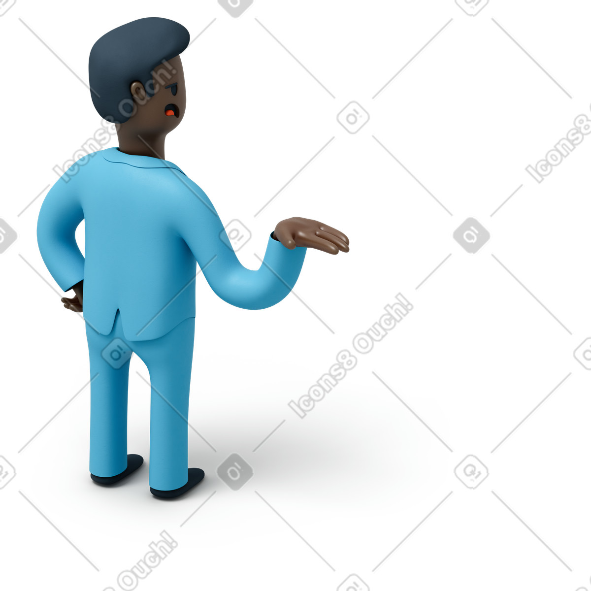 Back view of black man raising his hand up illustration in 3D Flame style download in PNG, SVG