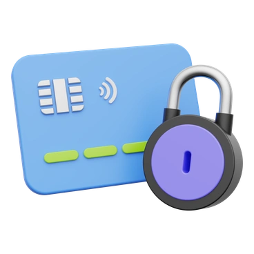 A credit card and padlock symbolizing security - 3D Playful style illustration