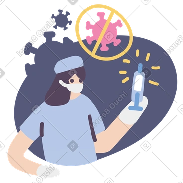 Woman doctor wearing a mask and gloves shows a syringe of coronavirus vaccine PNG, SVG