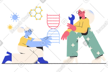 Genetic engineering with people assembling dna PNG, SVG