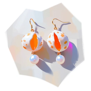 A pair of earrings designed to resemble "delicate seashells" and "pearls" found by the sea. Each earring features a finely crafted seashell with intricate details, showcasing soft curves and textures that mimic the natural forms of shells. The "pearls" are lustrous and smooth, hanging gracefully beneath the seashells, adding a touch of elegance. The overall design emphasizes a natural, beach-inspired aesthetic, capturing the essence of treasures gathered from the shoreline.