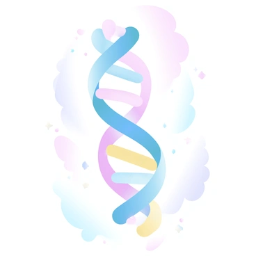 A close-up view of a "colorful DNA double helix" twisting through space. The DNA strands are vividly colored with "gradient pastel colors", showcasing shades of pink, blue, yellow, and green. Each strand has a unique texture, giving it a dynamic appearance. The background is filled with tiny "sparkling stars" and a subtle blend of soft colors, enhancing the sense of space. The twisting motion of the double helix creates an illusion of depth and movement, drawing the eye along its spiraling form.