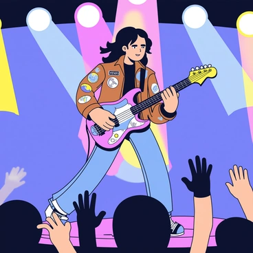 A lead guitarist performing energetically on stage during a rock concert
