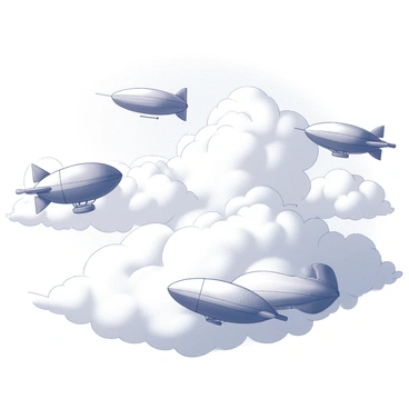 A sky filled with various airships of different shapes and sizes. Each airship is intricately detailed, featuring whimsical designs such as sails and propellers. The airships navigate through fluffy, billowing clouds, creating a dynamic scene of movement. Sunlight filters through the clouds, casting shadows on the airships, and the overall atmosphere showcases a sense of adventure and exploration.