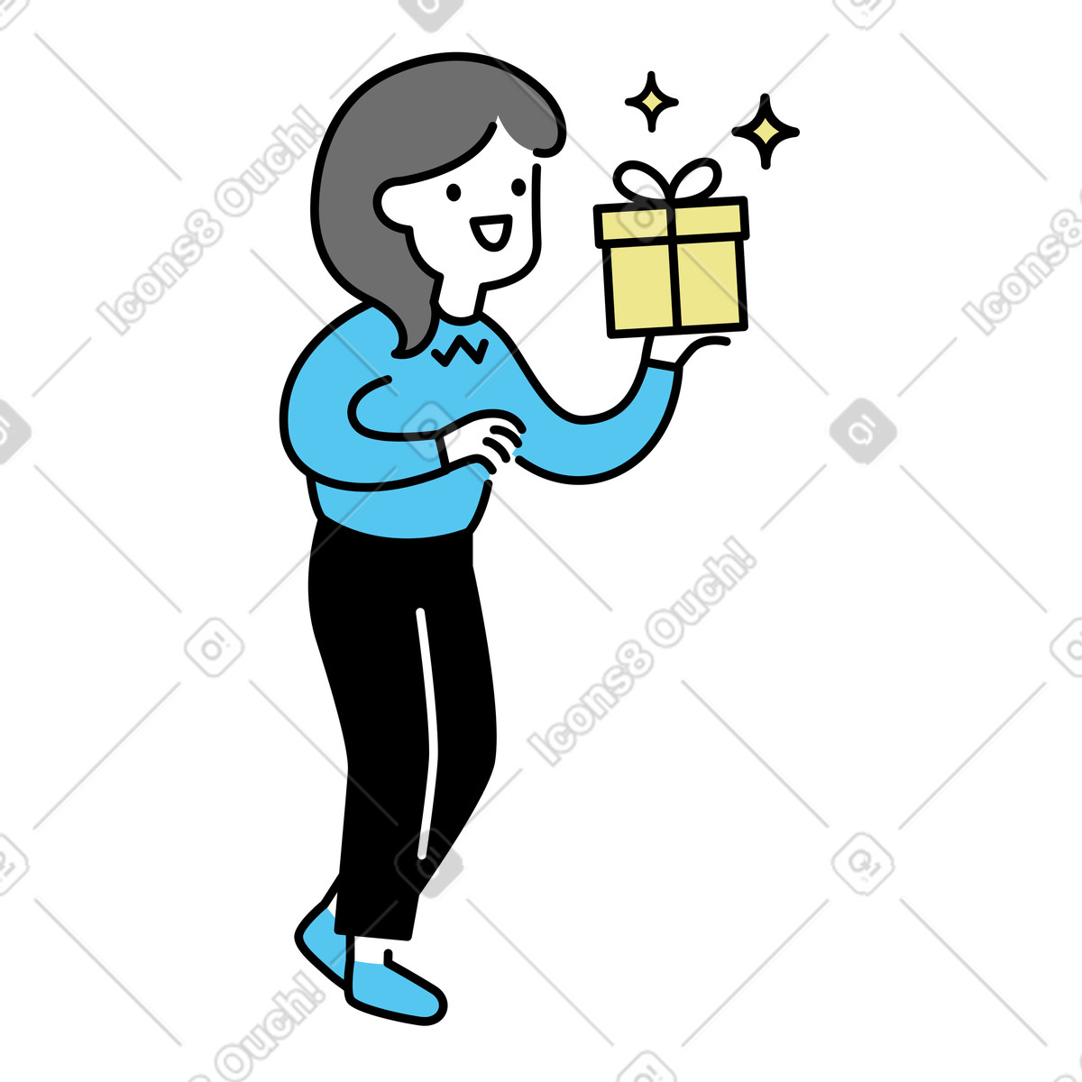 Mochi 스타일의 Receiving a gift, Holiday or birthday surprise 일러스트레이션 PNG, SVG 다운로드