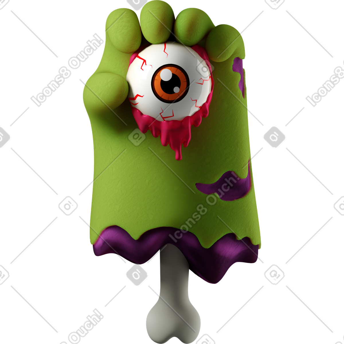 Ilustração de Mão zumbi verde cortada segurando um olho em no estilo 3D Hands Fun&Wild para baixar em PNG, SVG