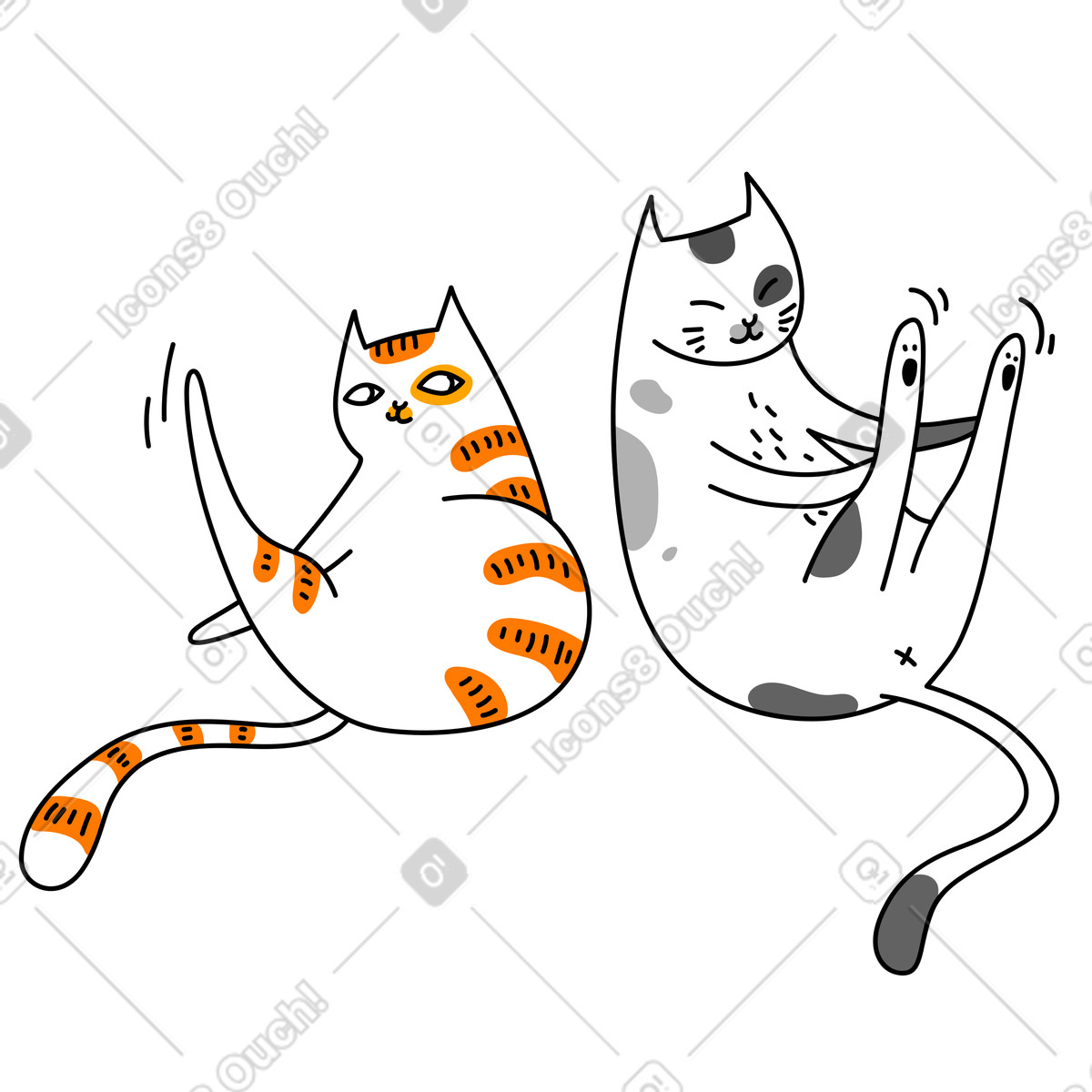 下载 Purr 风格的 两只猫伸展后腿 插画，支持 PNG、SVG 格式