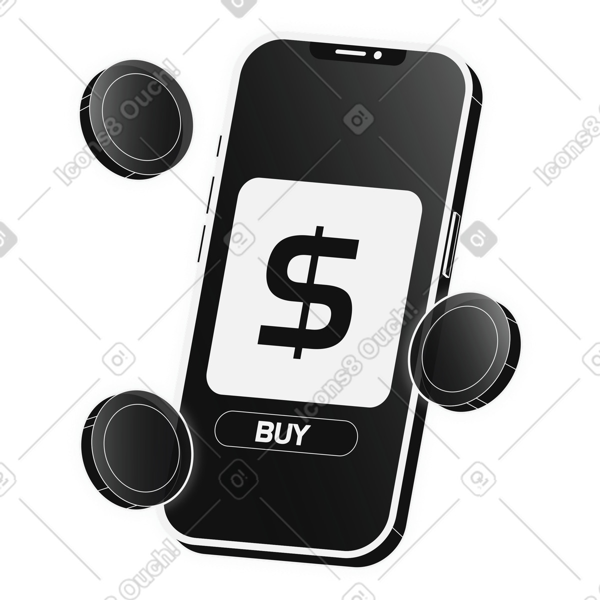 Digital payment app on smartphone for online money transfer illustration in Inverse style download in PNG, SVG