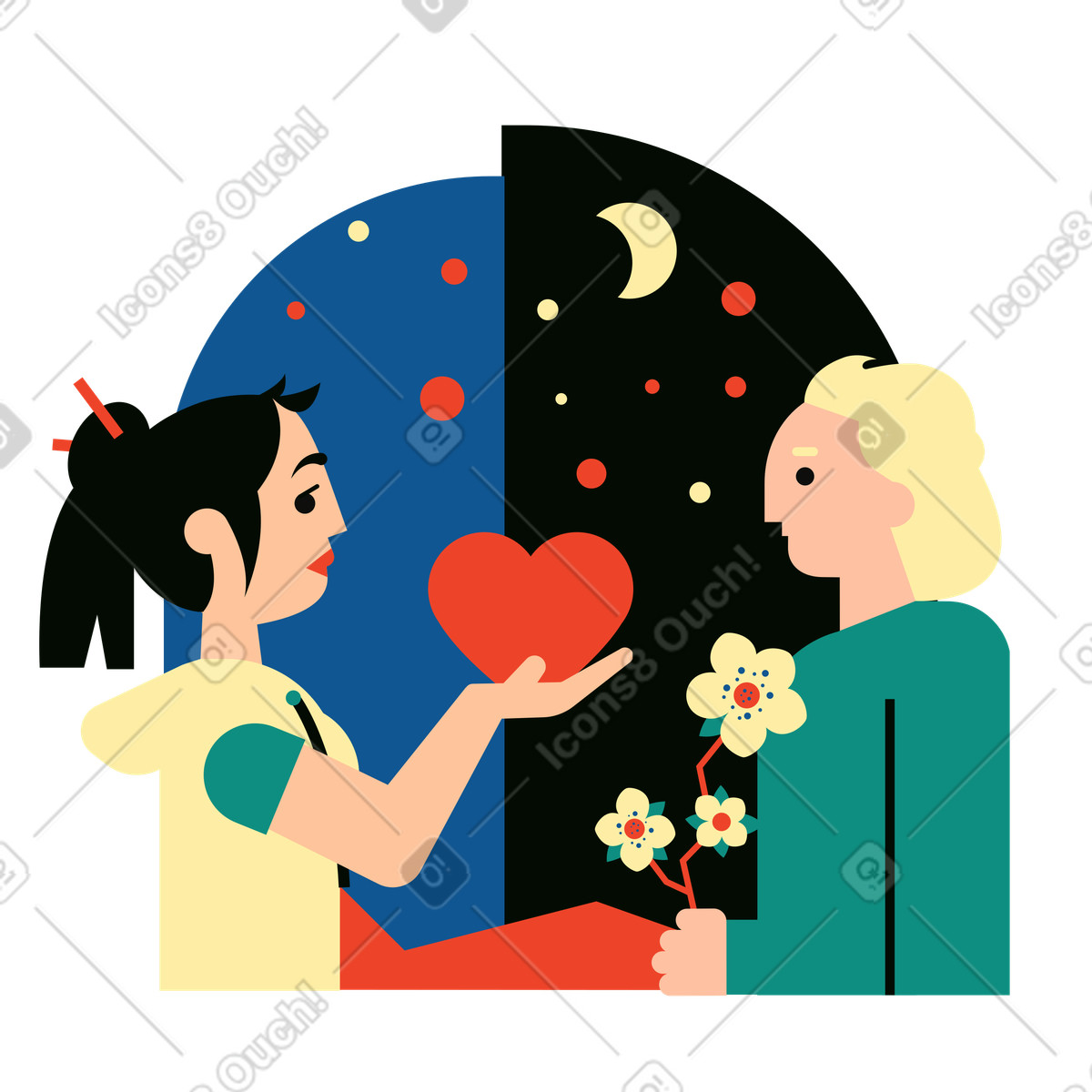 Donna che confessa il suo amore all'uomo illustrazione in stile Polar scarica in PNG, SVG