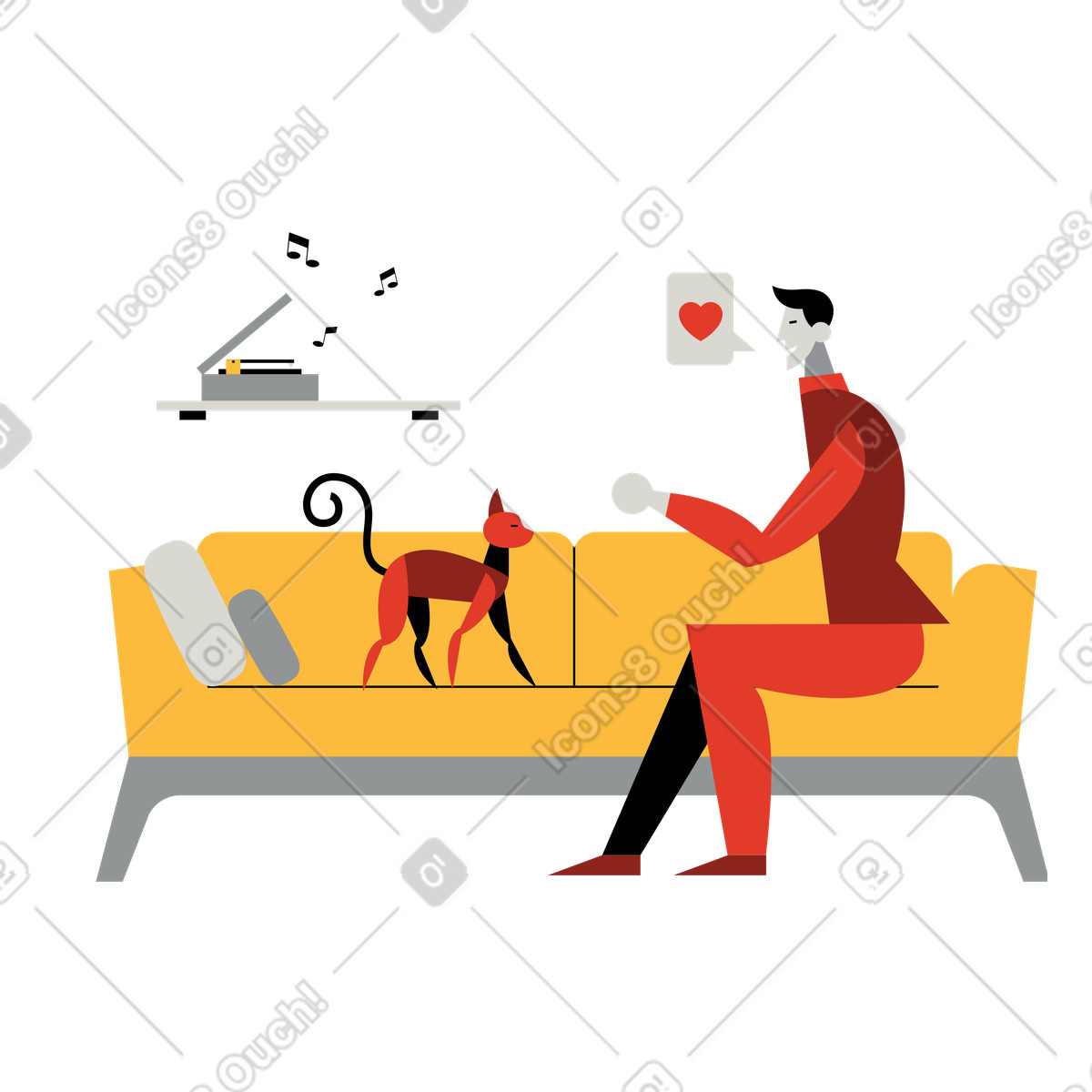 Small family of a man and his cat illustration in Burgundy style download in PNG, SVG