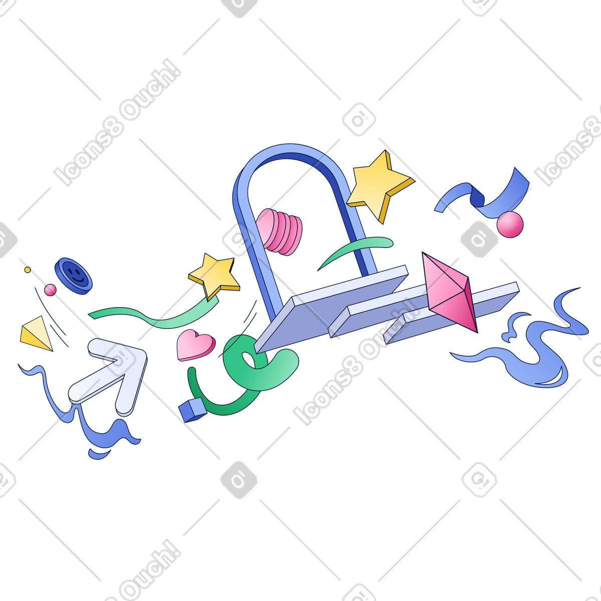 Abstract figures flying through the arch, Forward Movement and progress illustration in Neat style download in PNG, SVG