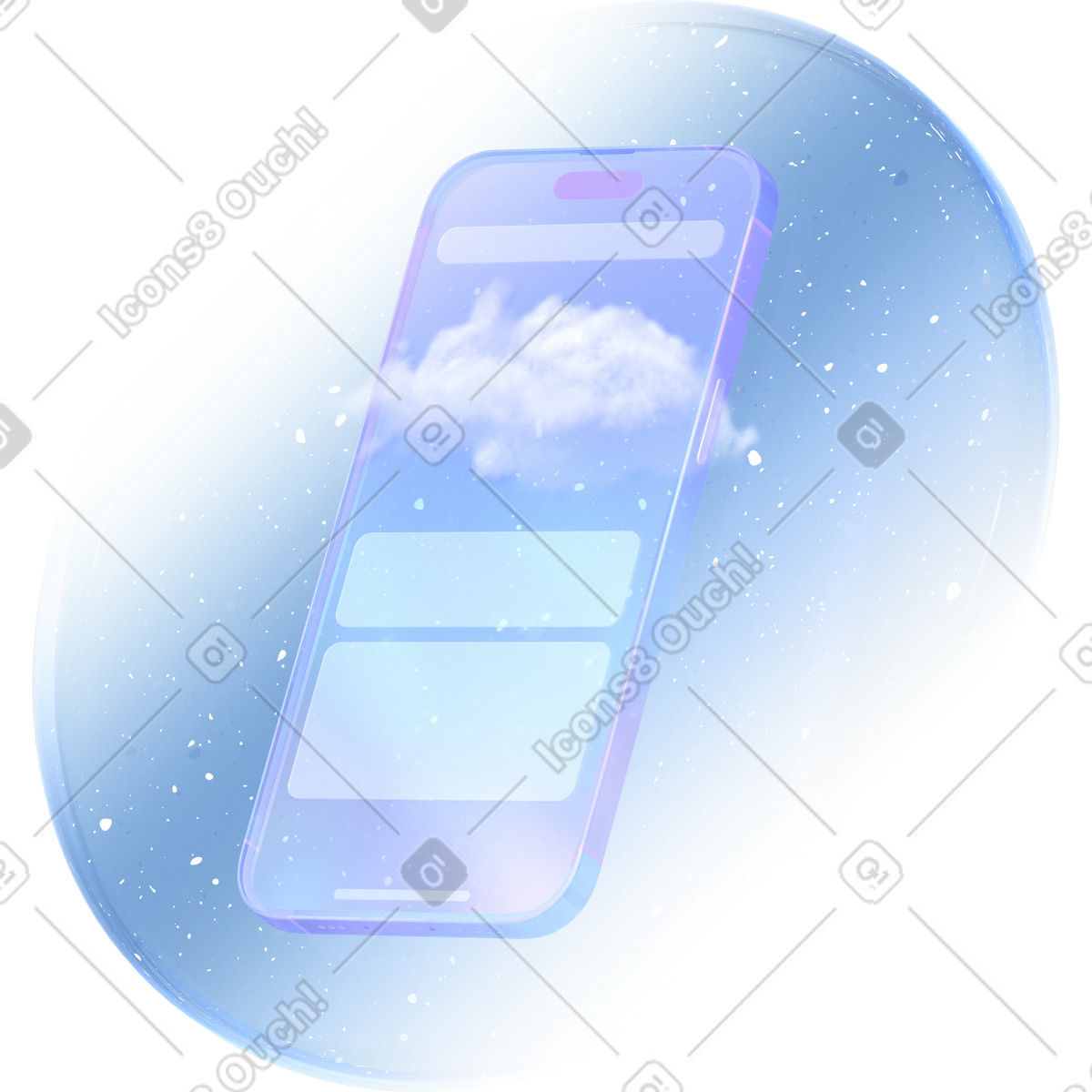 Interfaccia eterea per smartphone con cloud illustrazione in stile 3D Glassy scarica in PNG, SVG