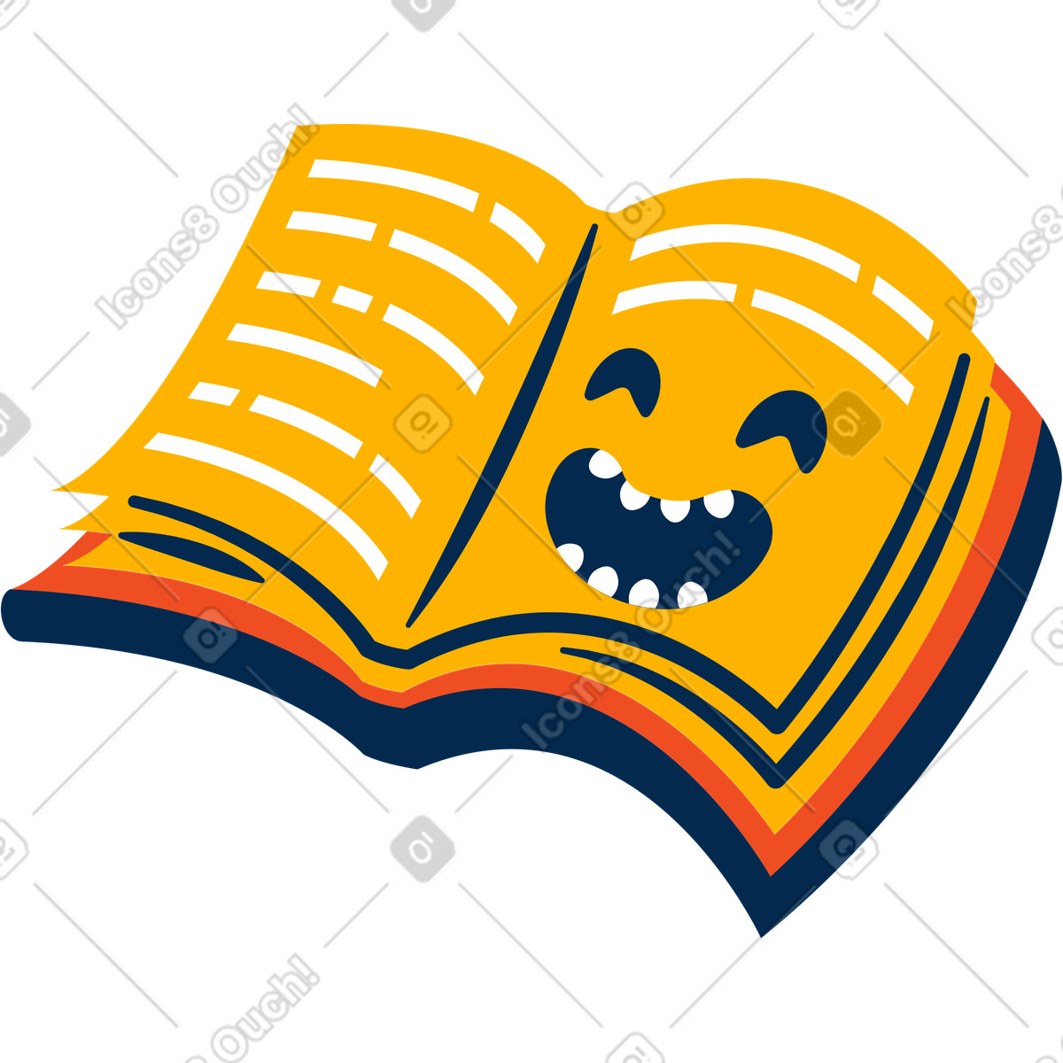 Book laughing illustration in Flame style download in PNG, SVG