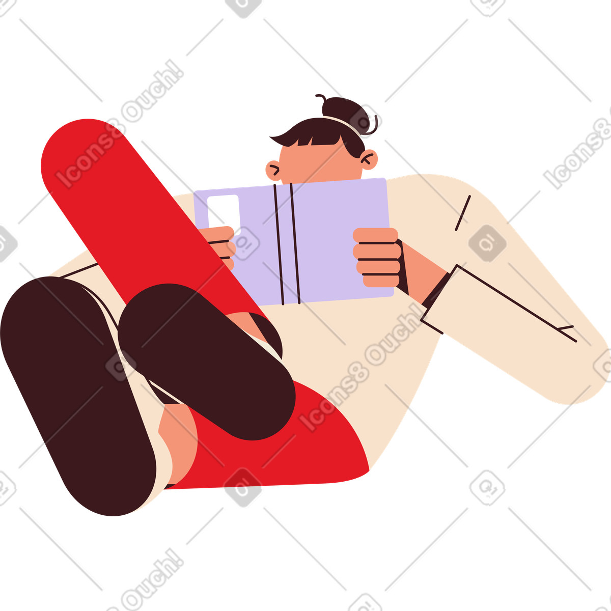 Sitzendes mädchen, das ein buch liest-Illustration im Folks-Stil als Download in PNG, SVG