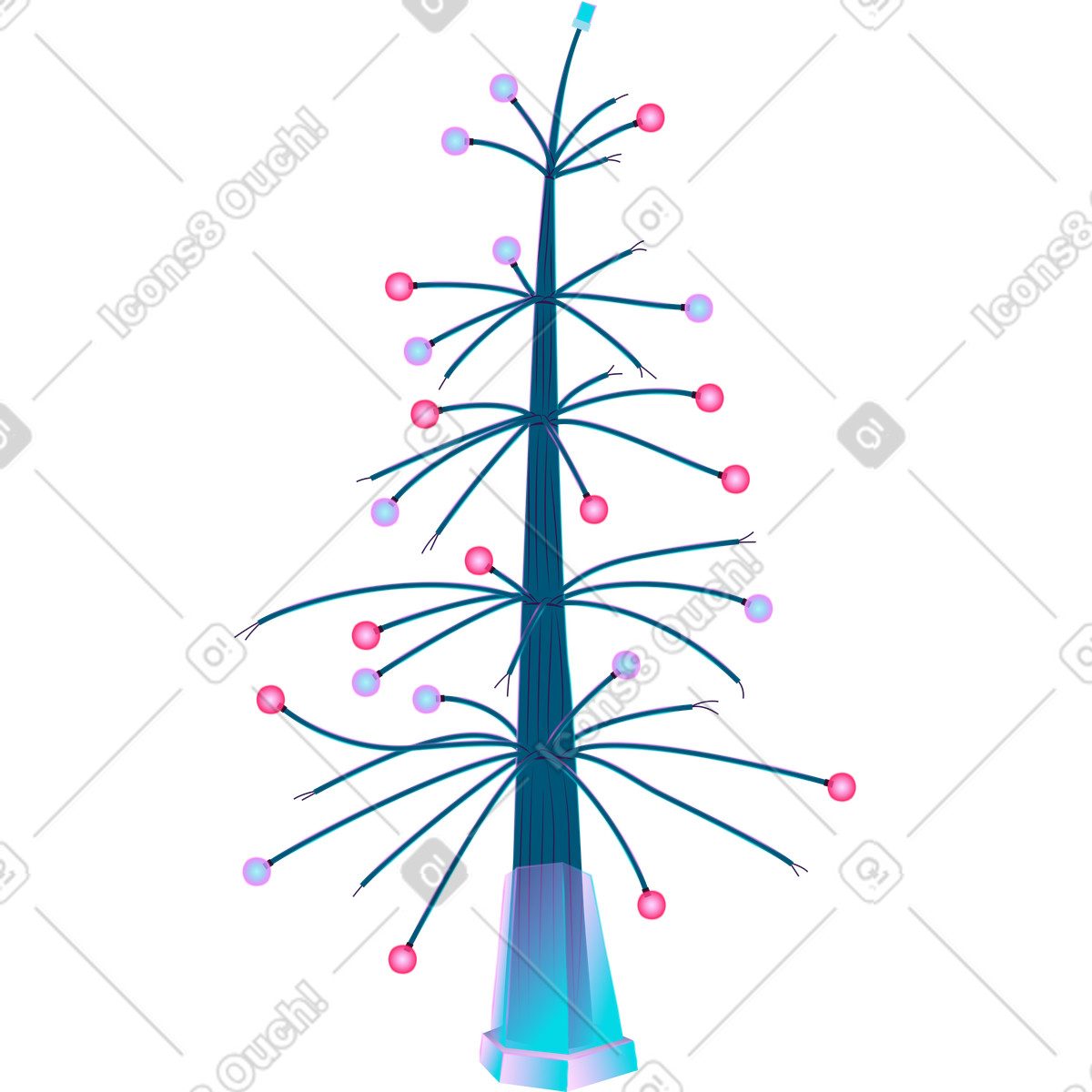 Weihnachtsbaum aus drähten-Illustration im Neon-Stil als Download in PNG, SVG