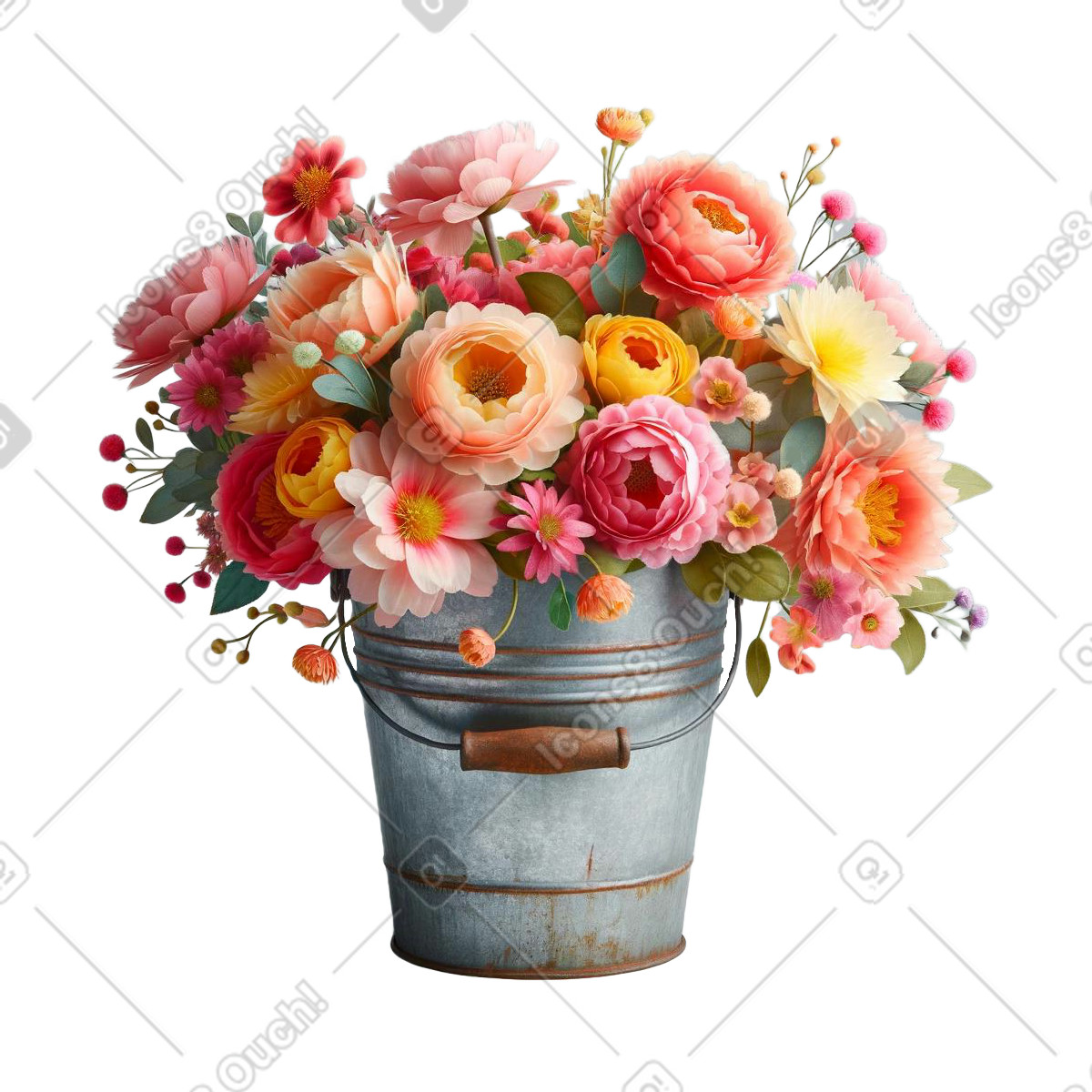 Flowers in a bucket-Illustration im Patchwork-Stil als Download PNG, SVG