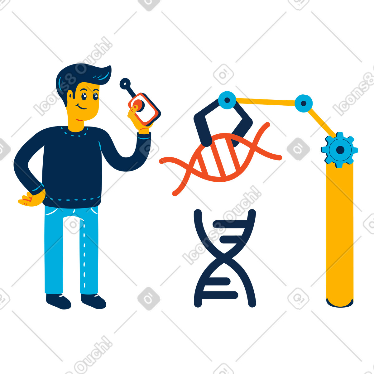 下载 Flame 风格的 男子利用机械臂创造 dna 插画，支持 PNG、SVG 格式