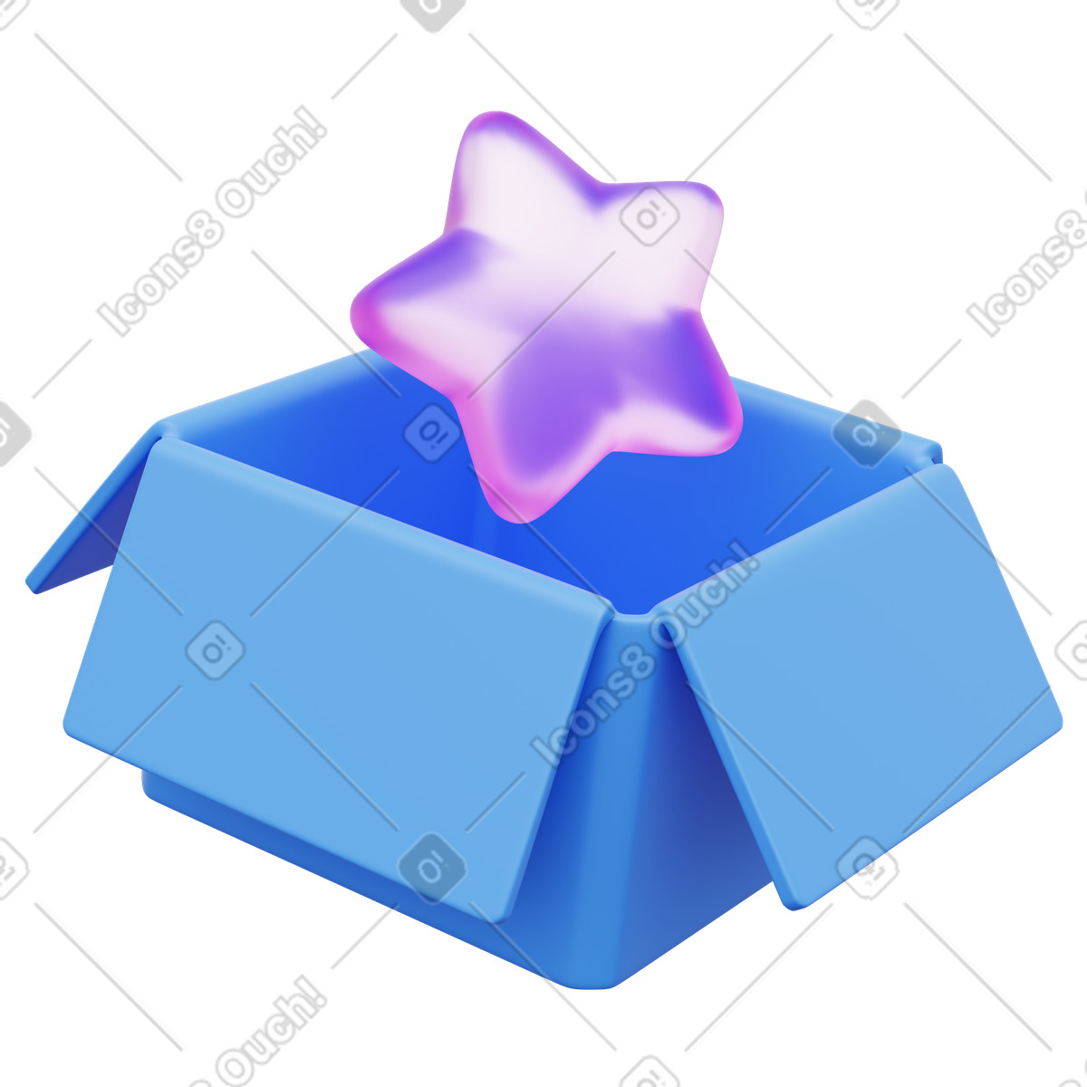 下载 3D Playful 风格的 Reward box with shining star symbolizing loyalty program bonus gift 插画，支持 PNG、SVG 格式