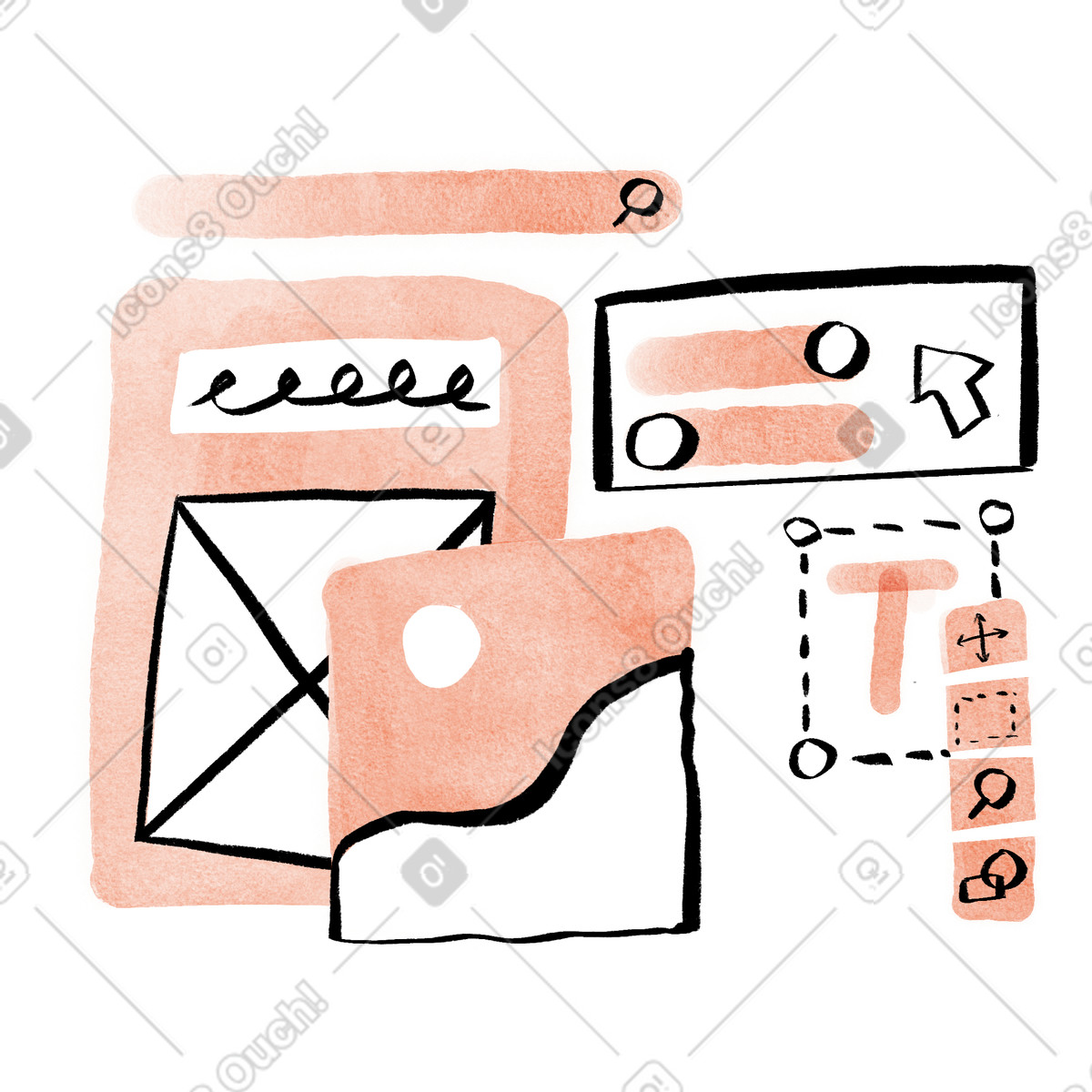 Webpage interface components, Modern UI design and prototyping animated illustration in Hand-drawn animation style download in GIF, Lottie (JSON), AE
