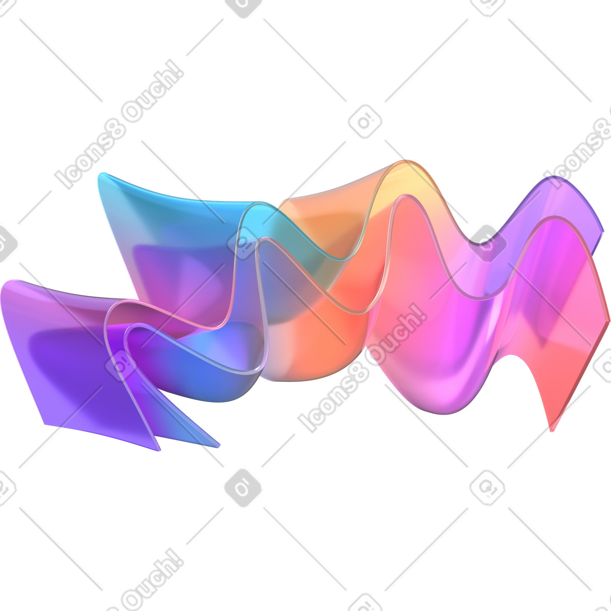 여러 가지 빛깔의 구겨진 리본 illustration in 3D Glassy style download in PNG, SVG