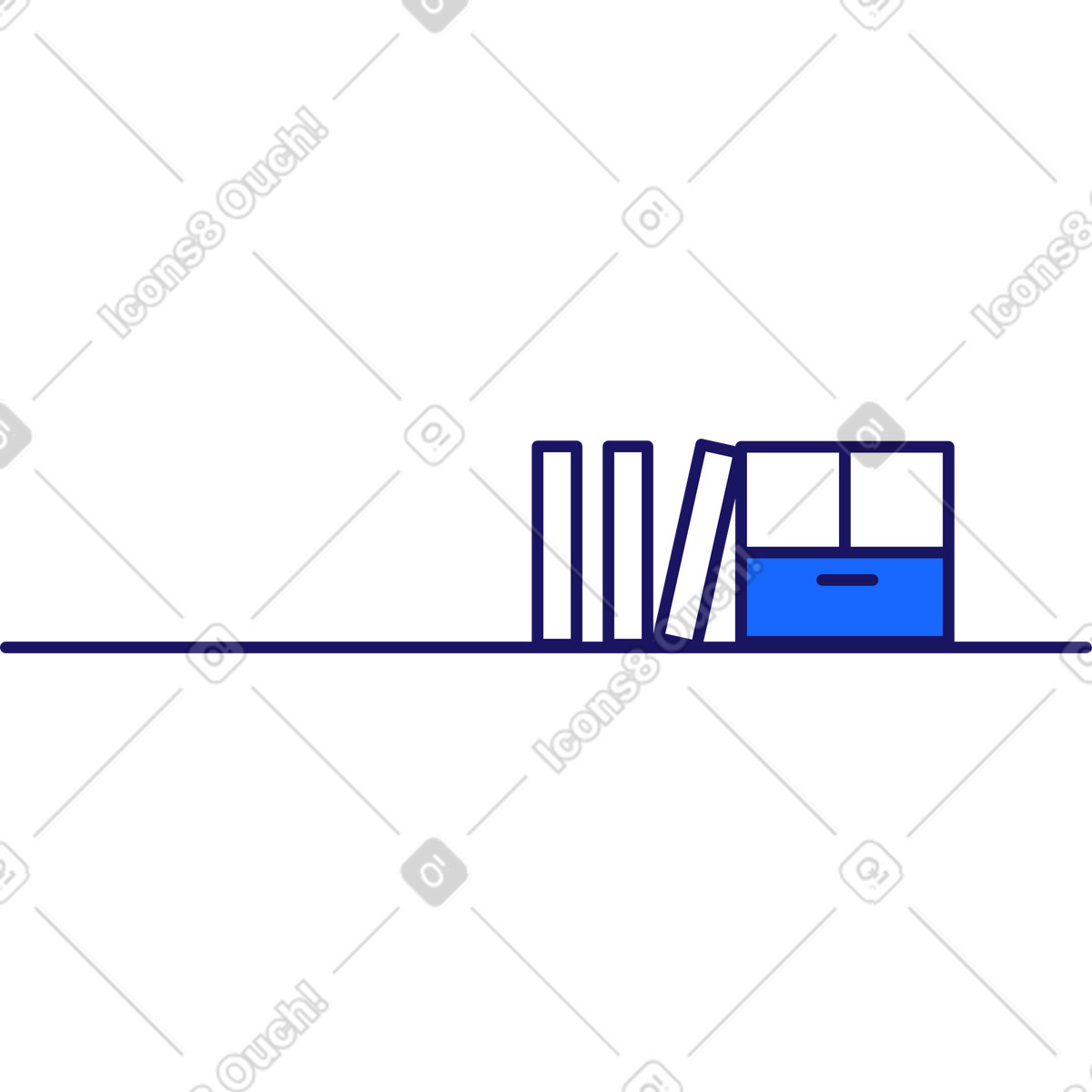 Shelf with books and documents illustration in Matey style download in PNG, SVG