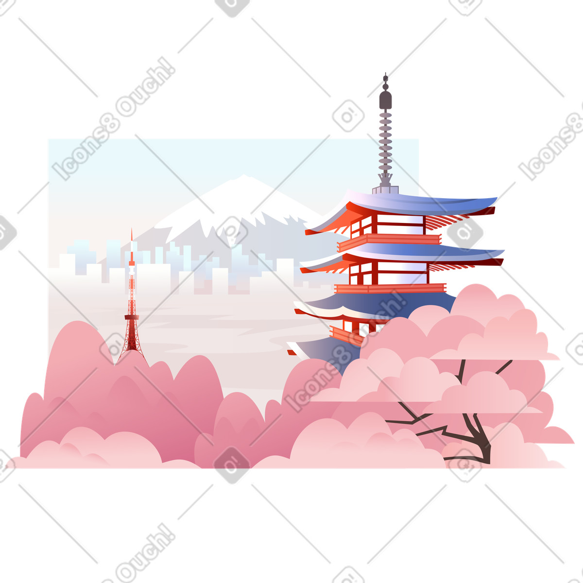 Landscape with the sights of Tokyo background illustration in PNG, SVG