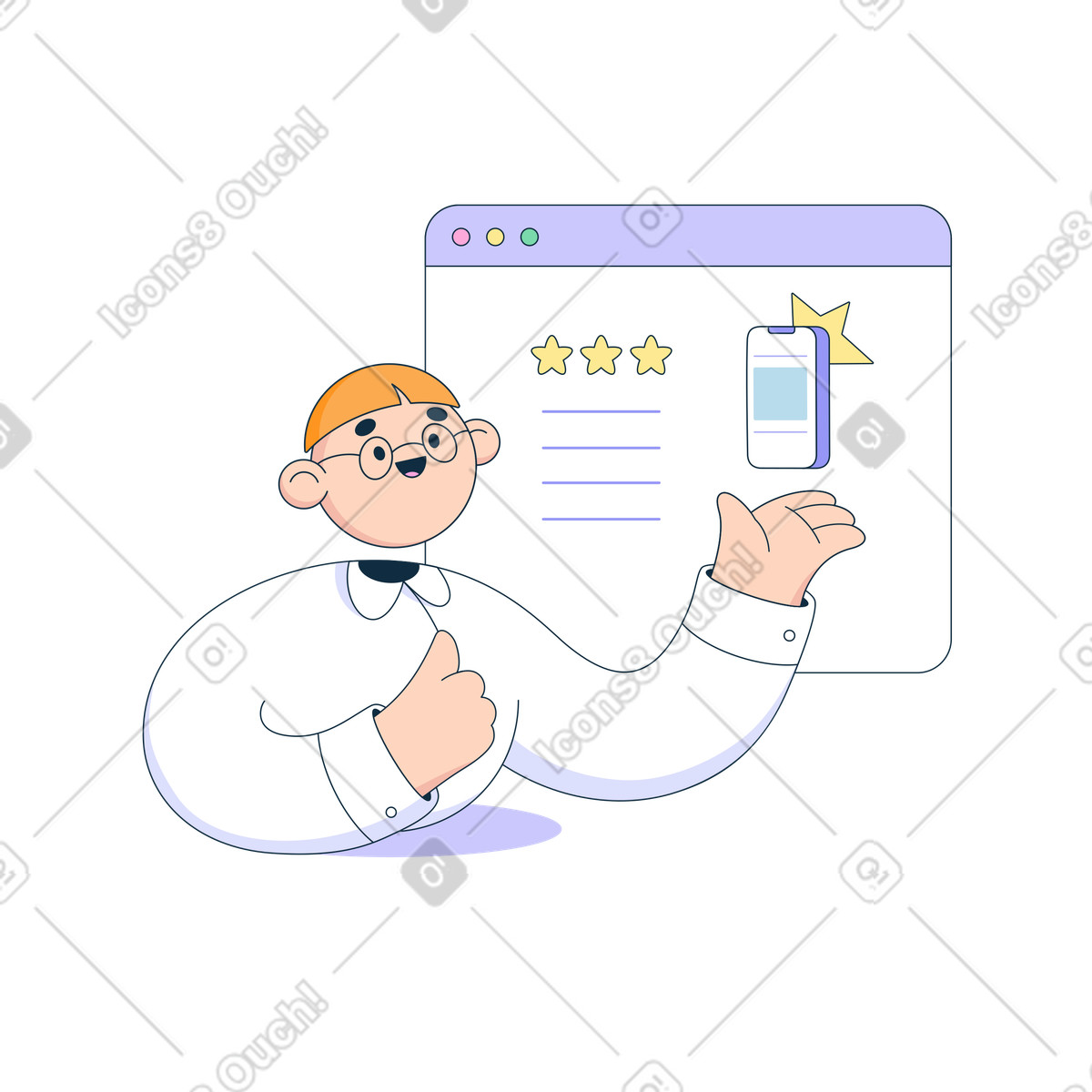 Ilustración El hombre presenta un teléfono en línea estilo Bubble gum a descargar PNG y SVG