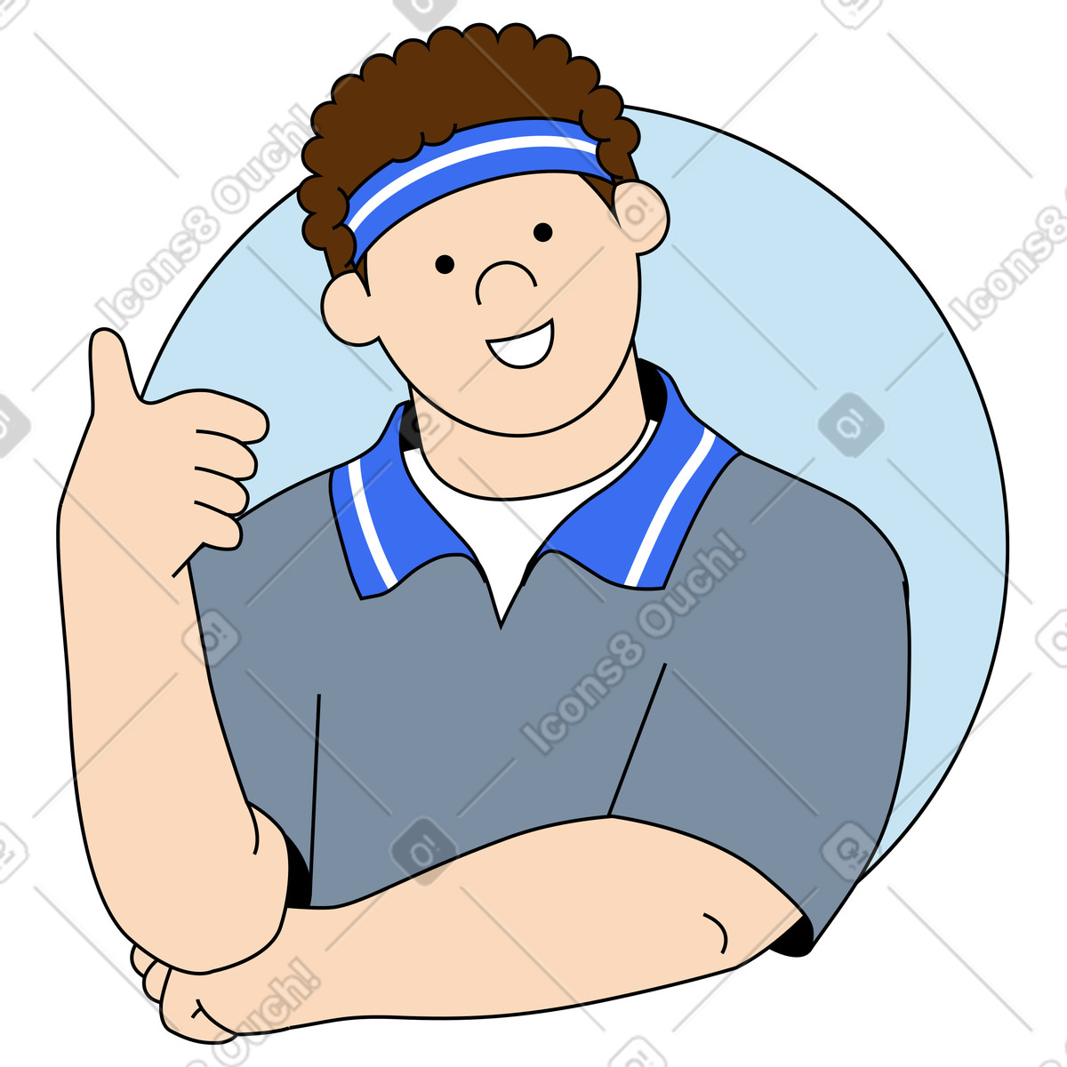 Illustration Homme sportif portant un bandeau et montrant les pouces vers le haut dans style Kindy à télécharger aux formats PNG, SVG