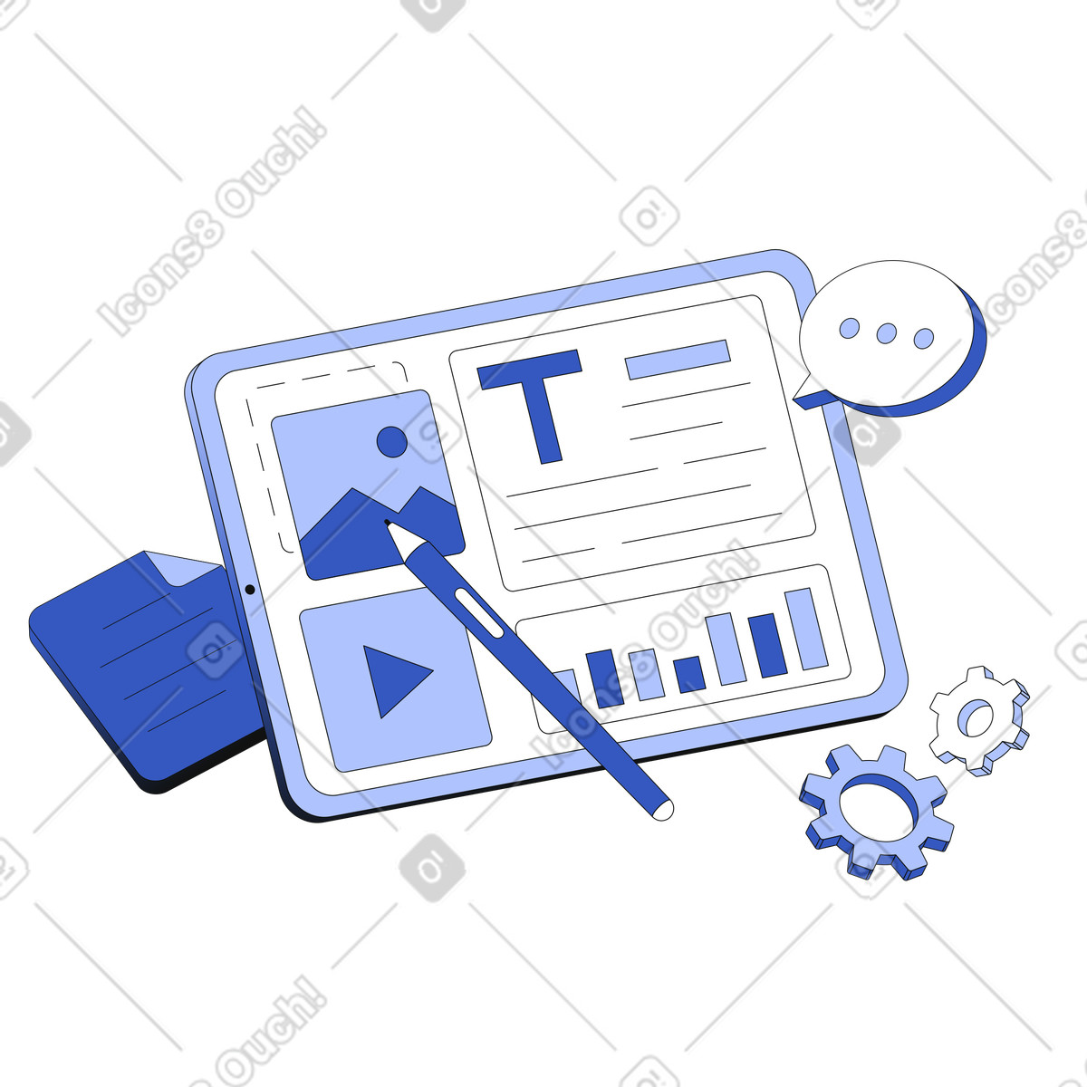 Ilustración Gestor de contenidos en tablet estilo Techny a descargar PNG y SVG