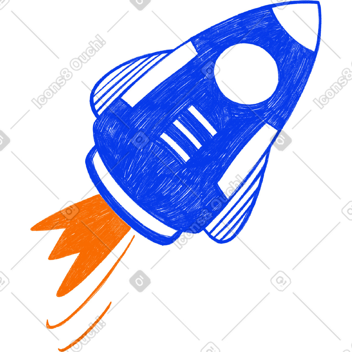 下载 Biro 风格的 Big blue flying rocket 插画，支持 PNG、SVG 格式