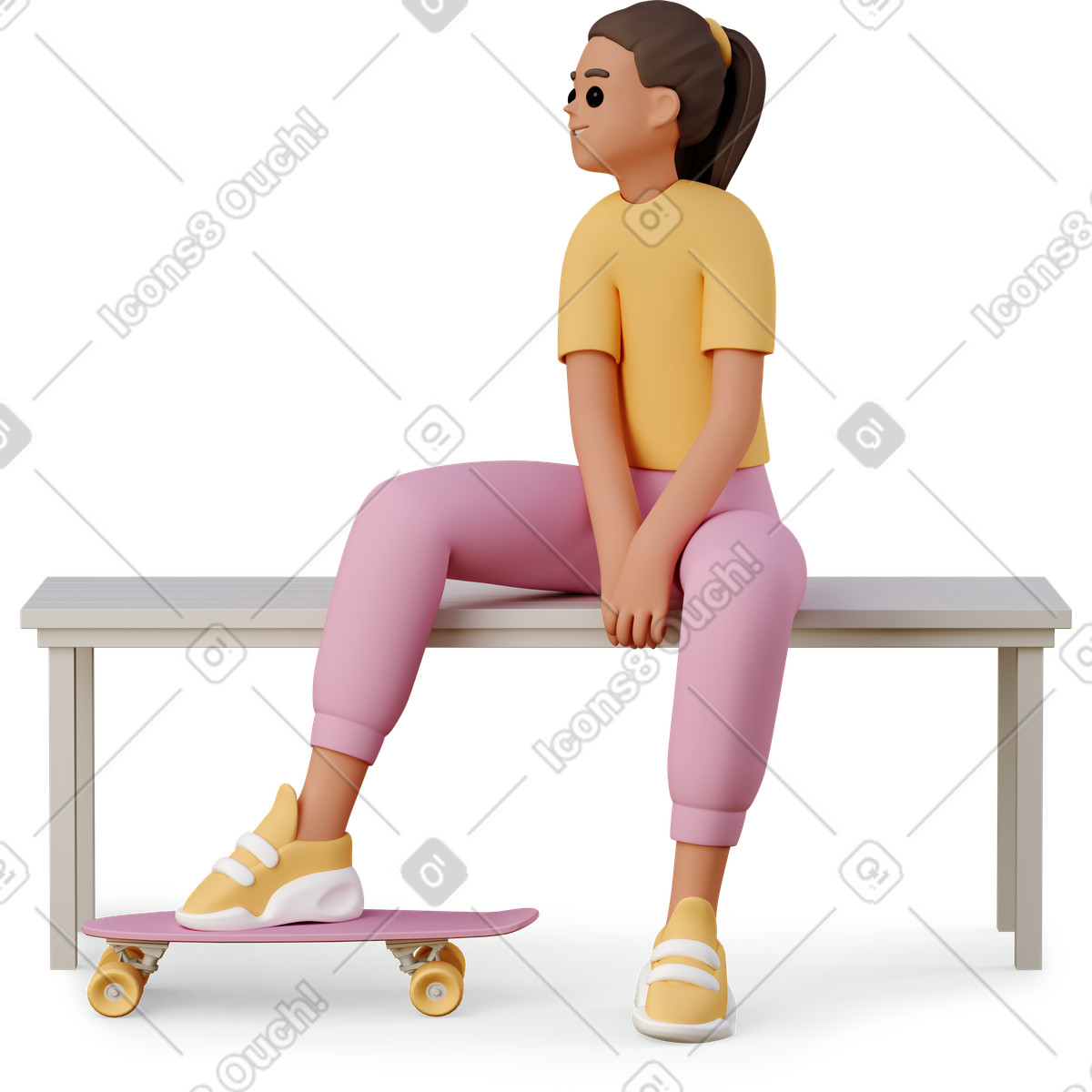 3D Casual life 스타일의 Young woman with skateboard 일러스트레이션 PNG, SVG 다운로드