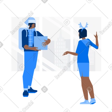 선물상자를 들고 여성에게 주문을 하는 배달원 PNG, SVG