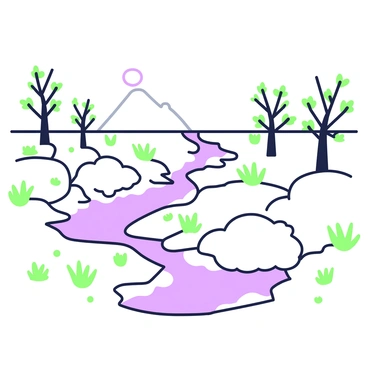 A spring scene with snow melting rapidly and creating flowing rivulets