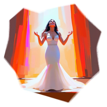 An opera singer on stage, passionately calling out with a powerful voice