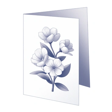 A greeting card displayed in an upright position. The cover features a detailed hand-painted illustration of "primrose" flowers. The design showcases multiple blossoms with intricate petal shapes and varying sizes, creating a vibrant focal point against the card's surface. The leaves are positioned among the flowers, adding to the natural composition. The card has a neatly folded edge, and a blank space at the bottom for a written message.