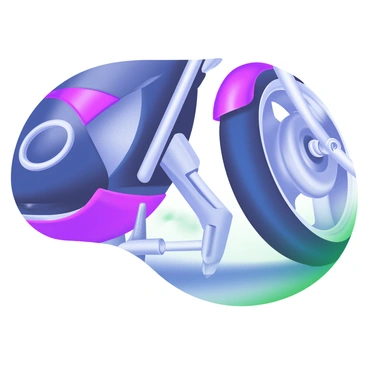 A close-up view of a motorcycle kickstand in a locked upright position. The kickstand is metallic and shines in the light, reflecting small glimmers. The background features a blurred out portion of the motorcycle frame, showcasing the stylish design of the bike. There are subtle hints of vibrant colors on the motorcycle, complementing the chrome finish of the kickstand. The focus is sharp on the kickstand, emphasizing its sturdy construction and mechanisms.