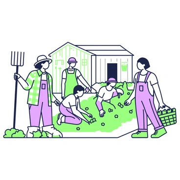 Farmers of various ethnicities working together on a cooperative farm