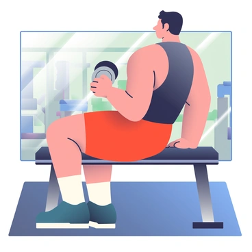 A professional athlete with a toned physique is performing concentration curls as part of their training regimen. The athlete has short, dark hair and is wearing a fitted, sleeveless black tank top paired with red athletic shorts. They are seated on a bench, leaning slightly forward, with one arm resting on their knee while the other arm is lifting a dumbbell. The dumbbell is silver with black rubber grips. In the background, there is a gym setting with various workout equipment and a large mirror reflecting the scene. The flooring is a dark rubber surface, and the lighting is bright and focused on the athlete.