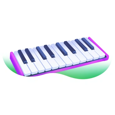 A modern pastel illustration of a keyboard featuring piano keys. The keyboard is laid out horizontally, showcasing the black and white keys in a straight line. Each key has a realistic texture, with the white keys appearing smooth and glossy, and the black keys having a matte finish. The background is a light, soft color to emphasize the keyboard's design.
